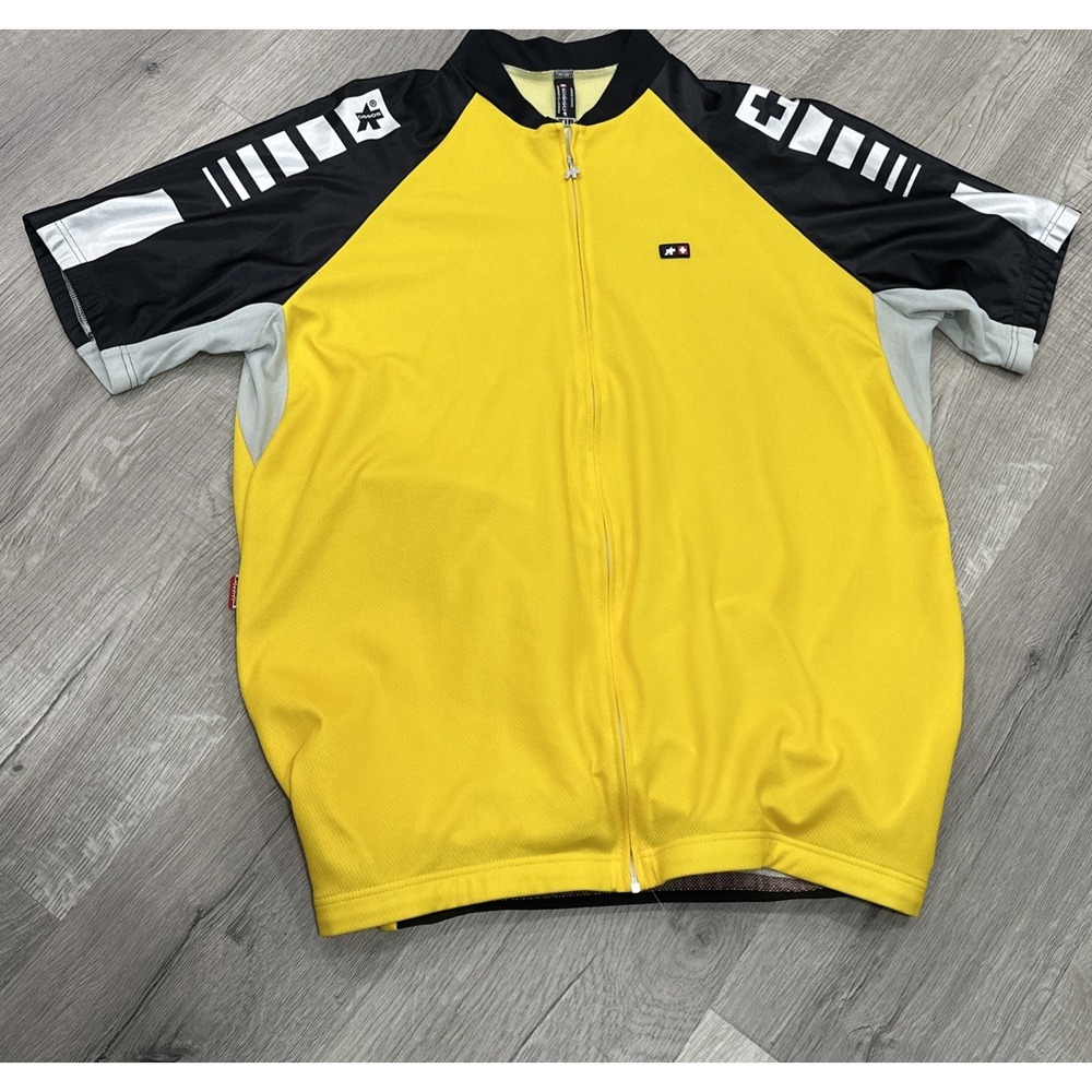 Men's Assos of Switzerland Yellow Full Zip Cycling Bike Jersey Size M block core